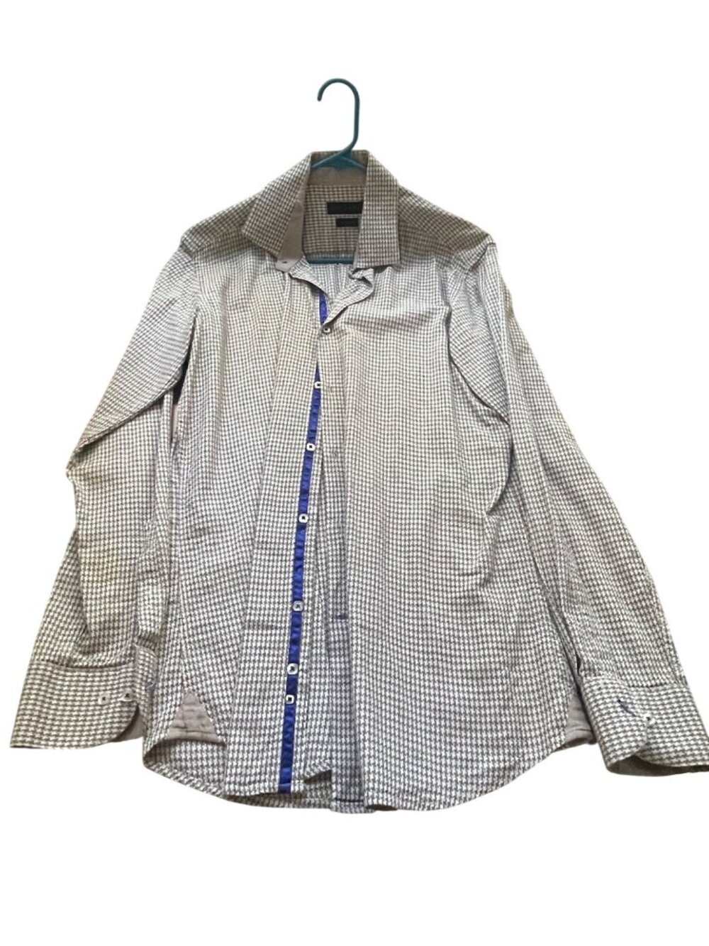 Andrew Fezza Mens Slim Fit Houndstooth Dress Shirt 15.5 34/35 Long Sleeve